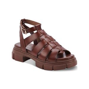 AQUA COLLEGE Womens Brown Hannah Round Toe Platform Slip On Sandals Shoes 11 M